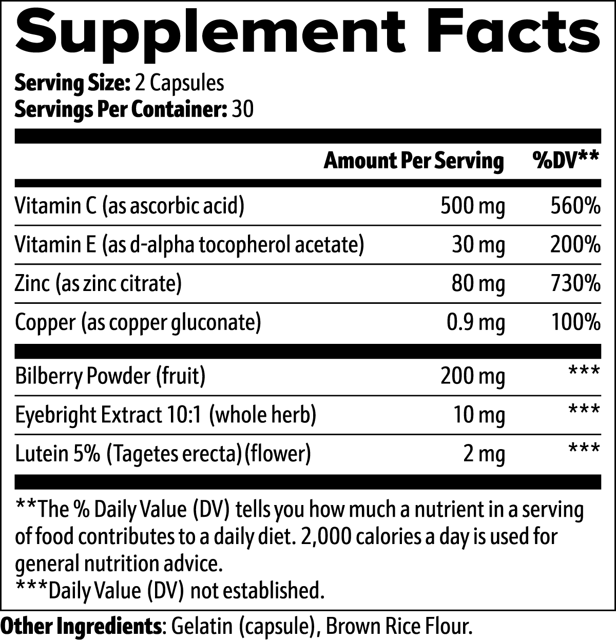 Vision Support - with Vitamin C and E , Zinc and Bilberry Powder